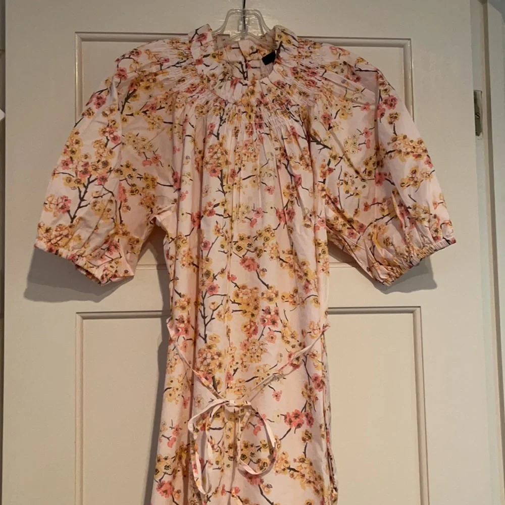 J.Crew Smocked neck puff-sleeve dress in cherry blossoms BA926
